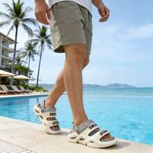 1 par de sandalias de moda para hombre, sandalias casuales para exterior, sandalias deportivas de EVA para hombre, antideslizantes, cómodas y transpirables, muy adecuadas para caminar en la playa, baño interior, piscina, jardín. - Beis - Ver 2