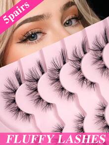 ENCHUW 5 Pairs False Eyelashes Fluffy Natural Look Lashes With Clear Band Faux Mink Lashes Fake Eyelashes Three-Dimensional Strip Lashes For Daily Wear - Black - View 1