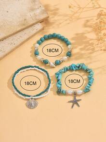 Bộ 3 món trang sức phong cách Bohemian, vòng tay đính hạt vỏ sò tự nhiên, đá xanh và sao biển trắng, thích hợp đeo hàng ngày, đi biển, du lịch, làm quà tặng cho bạn bè và gia đình. - Nhiều màu - Xem 4