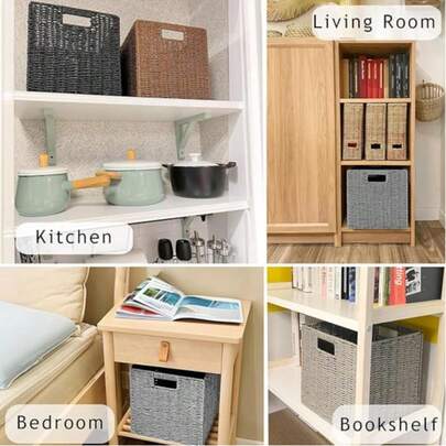 Cesta de almacenamiento plegable con aspecto de ratán, cesto de ropa plegable minimalista, organizador cuadrado para juguetes y aperitivos