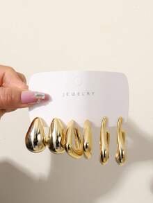 1-9 Pairs Of Retro Luxury Gold C-Shaped Heart Cluster Earrings, Made Of High-Quality Plastic, Suitable For Daily Commuting, Versatile Styling, And Wearing At Gatherings. - Gold - View 10