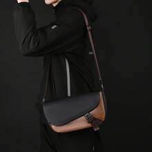 1pc Fashionable Black Leather Dumpling Bucket Tote Bag, Crossbody Shoulder Bag For Men, Adjustable Strap, Large Capacity Storage, Suitable For Shopping, Travel, School, Commuting, Gift For Boyfriend/Girlfriend, New Year - Multicolor - View 4