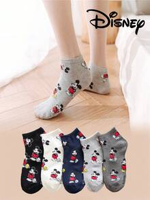 Disney 5双装女士短袜礼品，夏季袜子，印有米奇、米妮、唐老鸭、黛丝卡通人物图案，舒适透气时尚新奇袜子 - 彩色 - 查看 1