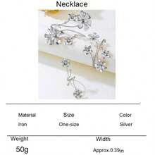 一套时尚复古几何3D花卉水钻手链、手镯、戒指首饰套装，女士派对礼物 - 銀色 - 查看 7