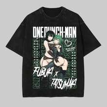 Camiseta de anime seductora de Fubuki y Tatsumaki, gráficos para amantes del anime, todas las tallas - Negro - Ver 1