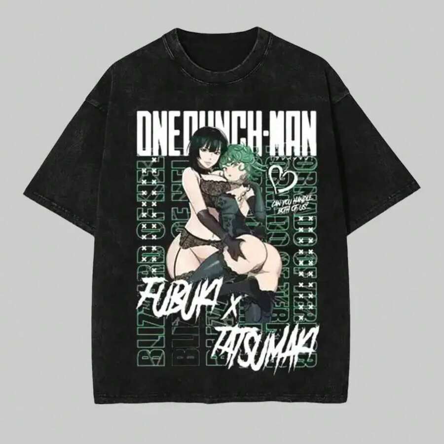 Camiseta de anime seductora de Fubuki y Tatsumaki, gráficos para amantes del anime, todas las tallas - Negro - Ver 1