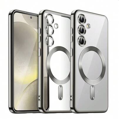 Magnetic Transparent Phone Case Compatible With Galaxy A06 A16 A26 A36 A56 S25 Ultra S24 Ultra S25 FE, Built-In Camera Lens Protector, Luxury Electroplated Soft TPU Clear Shockproof Ultra-Thin Protective Cover, Also Fits 17 16 15 14 13 12 11 Series, 17 Pro Max, Christmas Gift