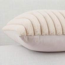 1pc Soft Faux Rabbit Fur Striped Throw Pillow Cover, Modern Decorative Sofa Cushion, Suitable For Living Room And Bedroom - Beige - View 5