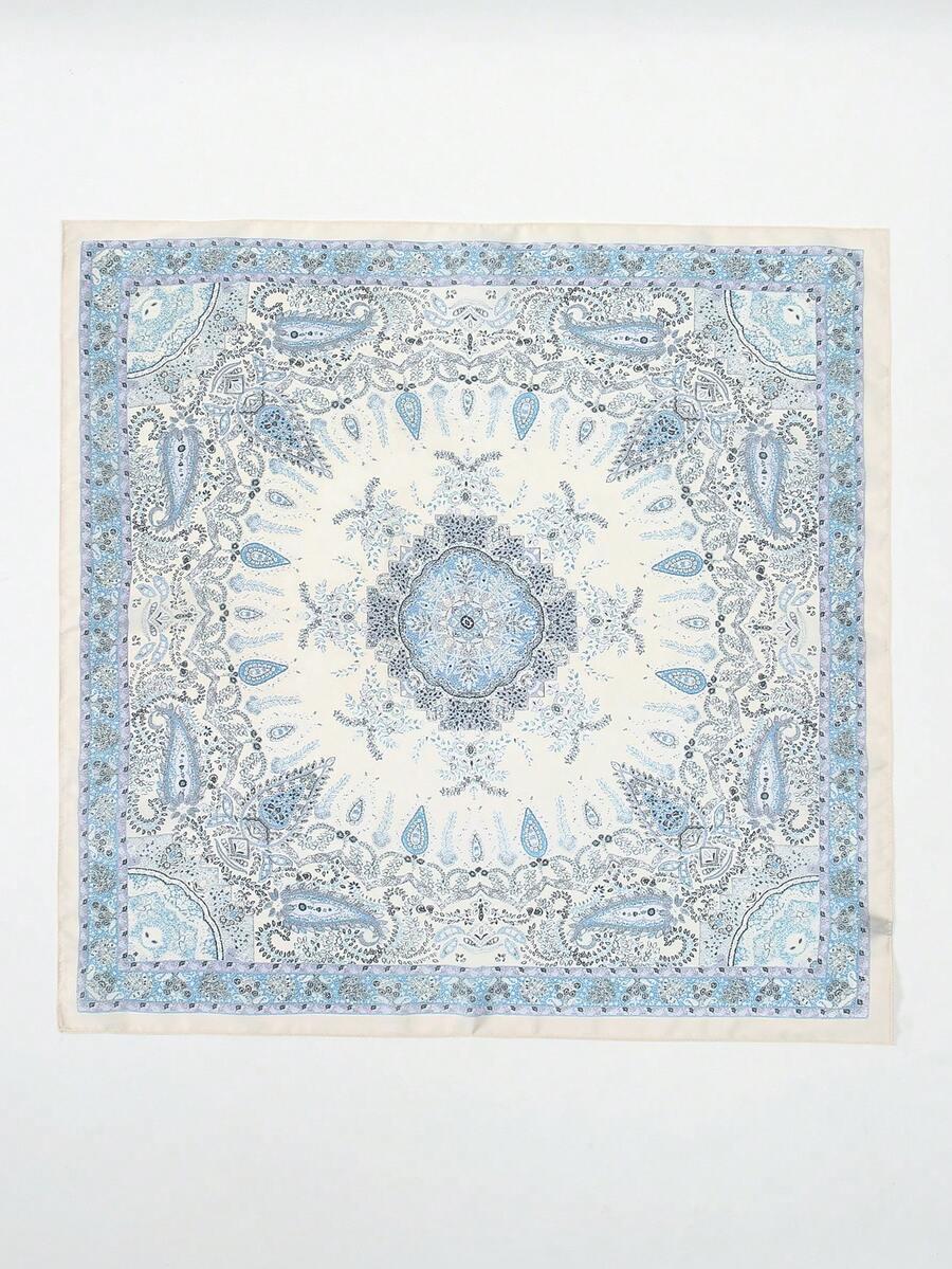 1条女士奢华优雅时尚腰果花卉印花68*68厘米100%真丝方巾，春季款 - 彩色 - 查看 1