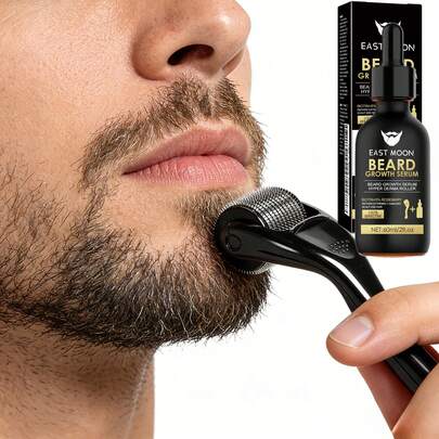 Set de esencias para el cuidado de la barba de hombres: promueve el crecimiento y engrosamiento de la barba, incluye un rodillo y esencia, cuidado de la barba, adecuado para barbas ralas/desparejas, regalo de San Valentín para hombres.