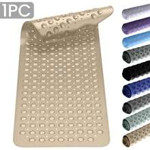 1pc Bath Mat - Lux Decor Non-Slip Durable PVC Tub Mat With Suction Cups And Drainage Holes - 40x16 Inches- For Shower And Bathtub Comfort, Roll-Up Storage, Home Decor, Back To School, Graduation Gifts-, Spring Cleaning Upgrade, Valentine's Day Spa Feel, Safety First, Quick Dry Surface, Mold Resistant, Easy Clean, Comfortable Standing, Shower Essential, Bathtub Safety, Bathroom Upgrade, Daily Use Mat, Home Basic, Family Use, Everyday Living - 米色 - 查看 1