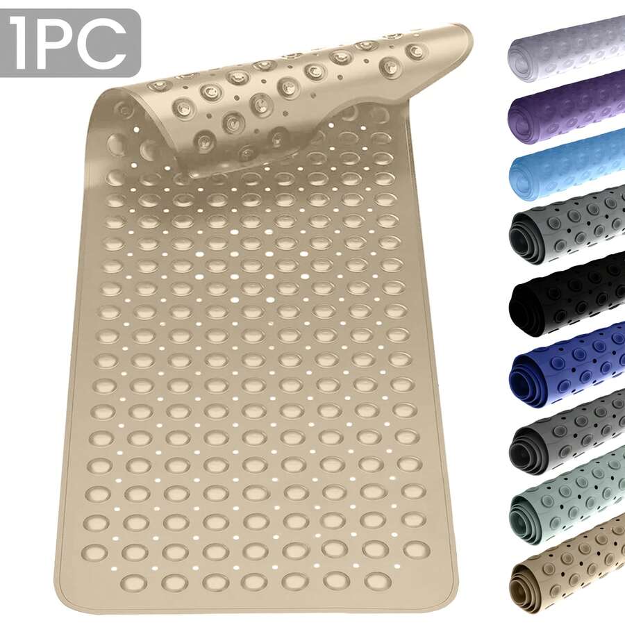 1pc Bath Mat - Lux Decor Non-Slip Durable PVC Tub Mat With Suction Cups And Drainage Holes - 40x16 Inches- For Shower And Bathtub Comfort, Roll-Up Storage, Home Decor, Back To School, Graduation Gifts-, Spring Cleaning Upgrade, Valentine's Day Spa Feel, Safety First, Quick Dry Surface, Mold Resistant, Easy Clean, Comfortable Standing, Shower Essential, Bathtub Safety, Bathroom Upgrade, Daily Use Mat, Home Basic, Family Use, Everyday Living - 米色 - 查看 1
