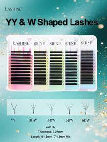 Lashine 12 Reihen YY 3D 4D 5DW Typ 0,07 mm Wimpern 2D 3D 4D 5D 6D W Vorgeformte Fächerwimpern 0,07 C/D Krümmung Natürlich Weich Hochwertige Einzelwimpern - D - Übersicht 1