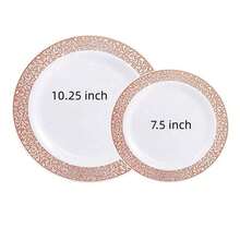 50/25/14/7/1 Pcs Set Rose Gold Hollow Dinnerware, Food Trays, Fruit Salad Plates, Dinner Plates, Plates, Reusable Salad Serving Set, Washable, Easy To Clean. Suitable For Wedding Decor, Christmas Decor, Birthday Party, Family Gathering, Outdoor Team Building, School, Restaurant And Kitchen Party Tableware, Home School Seasonal Gift - White Background - View 2