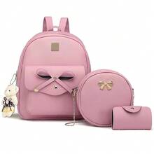 K.E.J. Women Mini Backpack Purse Bowknot Leather Backpack 3-PCS Cute Small Backpack Purse For Women Rucksack For Ladies Shoulder Bag - Pink1 - View 1