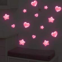 1pc Glow-In-The-Dark Pink Heart & Star Stickers, Luminous Celestial Wall Decals, Decoration For Children's Bedroom, Romantic Nursery - Multicolor - View 9