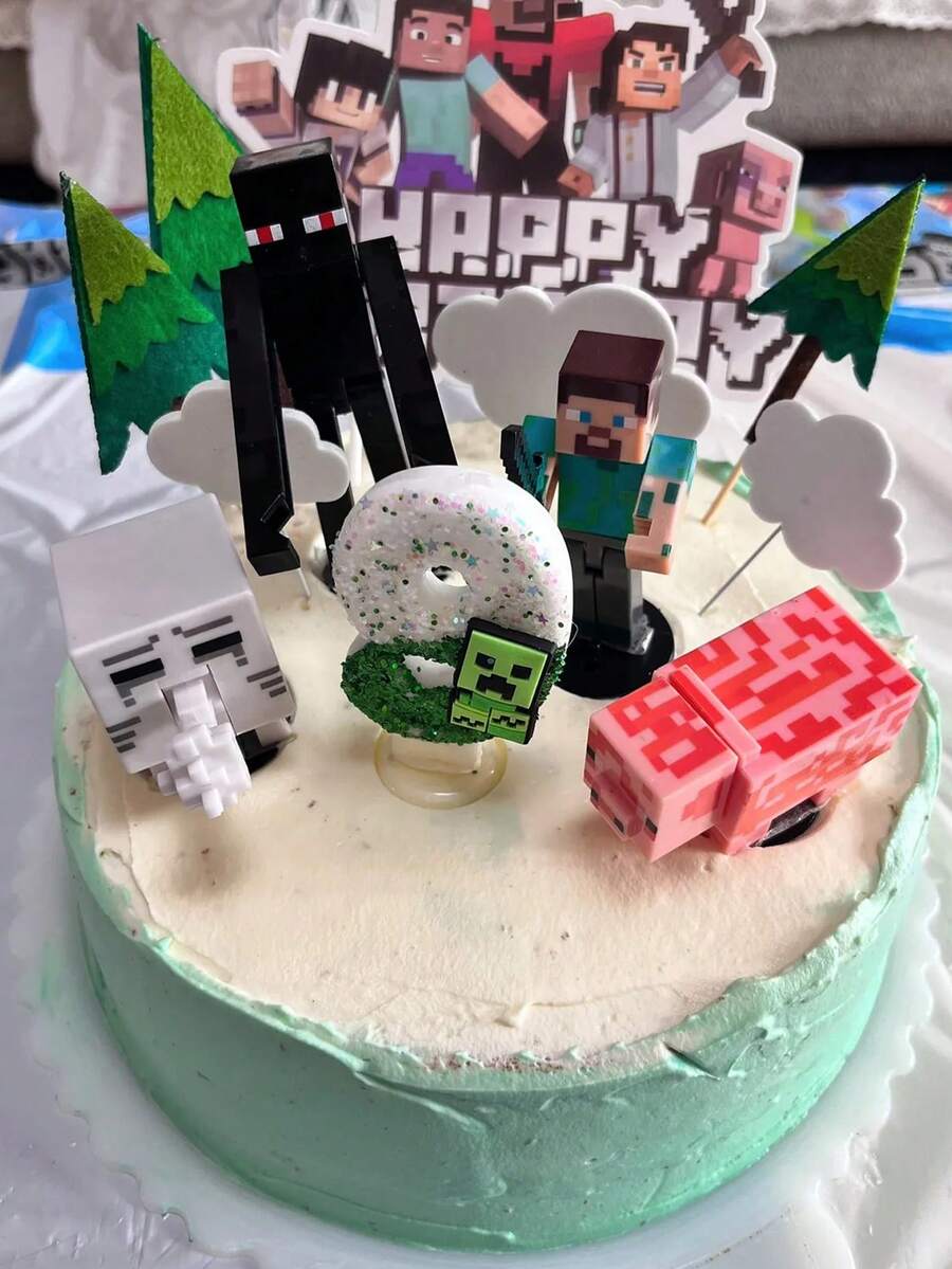 Minecraft 我的世界新款超级闪亮生日蛋糕插件数字蜡烛 0-9岁 小硬汉创意手工蜡烛生日蛋糕装饰成人派对儿童一周岁生日蛋糕装饰套装绿色 - 彩色 - 查看 1