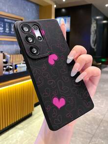 1pc Fashionable & Unique Valentine's Day Line Heart Graphic Design, Black Matte Texture TPU Material Protective Phone Case, Suitable As Gift For Boyfriend/Girlfriend, Compatible With Samsung, , OPPO, Vivo And Other Android Phones - Multicolor - View 2