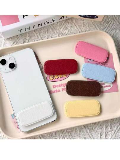 1pc Autumn/Winter New Faux Leather Folding Makeup Mirror Phone Holder, Fashion Adhesive Mirror Horizontal/Vertical Dual-Use Phone Stand, Slouchy Live Streaming