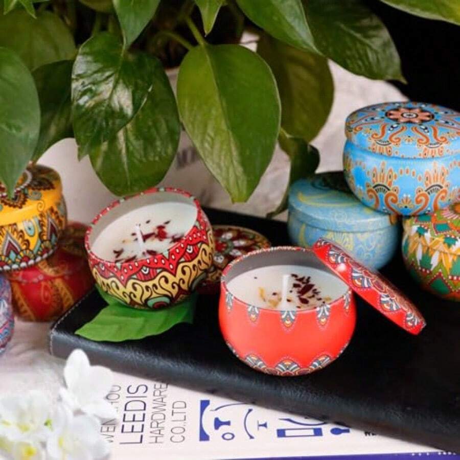 Velas Aromaticas en 4 Latas Cera de Soja 100% Pura Aromaterapia Alivio Del Estres y Relajacion Adecuado para Yoga Meditacion Lectura Trabajo Regalos para Mujer Cumpleaños - A - Ver 1