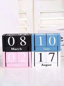 1pc Wooden Perpetual Calendar - Elegant Wooden Block Calendar With Daily Date Display, Suitable Office, Study, Shop, Bar, Home And School Desk Decor, - 彩色 - 查看 5