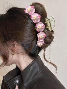 1pc Bohemian Style Faux Orchid Flower Transparent Hair Claw Clip, Suitable For Daily, Vacation, Beach Women Hair Accessories Fashion Hair Clips - Multicolor - View 10