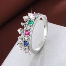 1pc Elegant Crown Shaped Design Cubic Zirconia Embellished Women's Fashion Ring, Holiday Gift - Multicolor - View 15