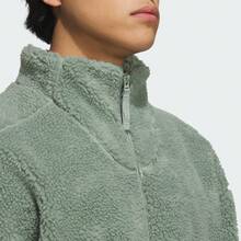 Adidas Lounge Solid Color Logo Patch Windproof Fleece Faux Lamb's Wool Sports Casual Jacket, Unisex Style. - Green - View 7