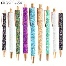 5pcs Glitter Gel Roller Ball Pens, Medium 1.0mm Point, Retractable Metal Pens With Black Ink, Studded With Pearl Curtain, Diary Pens, Gifts For Women And Girls - 5 Random Balls - View 10