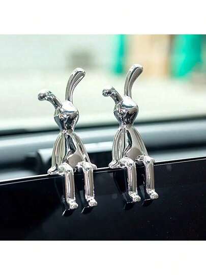 2pcs Set Silver Resin Modern Style Rabbit Figurines, Fantasy Theme Decor Collectibles, Suitable For Living Room, Bedroom And More, Ideal For Easter, Friend, Birthday, Graduation Gifts