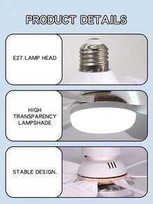 Large 20.4" Ceiling Fan Light With Remote, 40W Socket Light With Fan, E27 Base Small Screw In Ceiling Fan With 3 Speeds, 3000K-6500K Dimmable, Socket Extender For Bathroom, Kitchen And Small Room - one-size - View 8