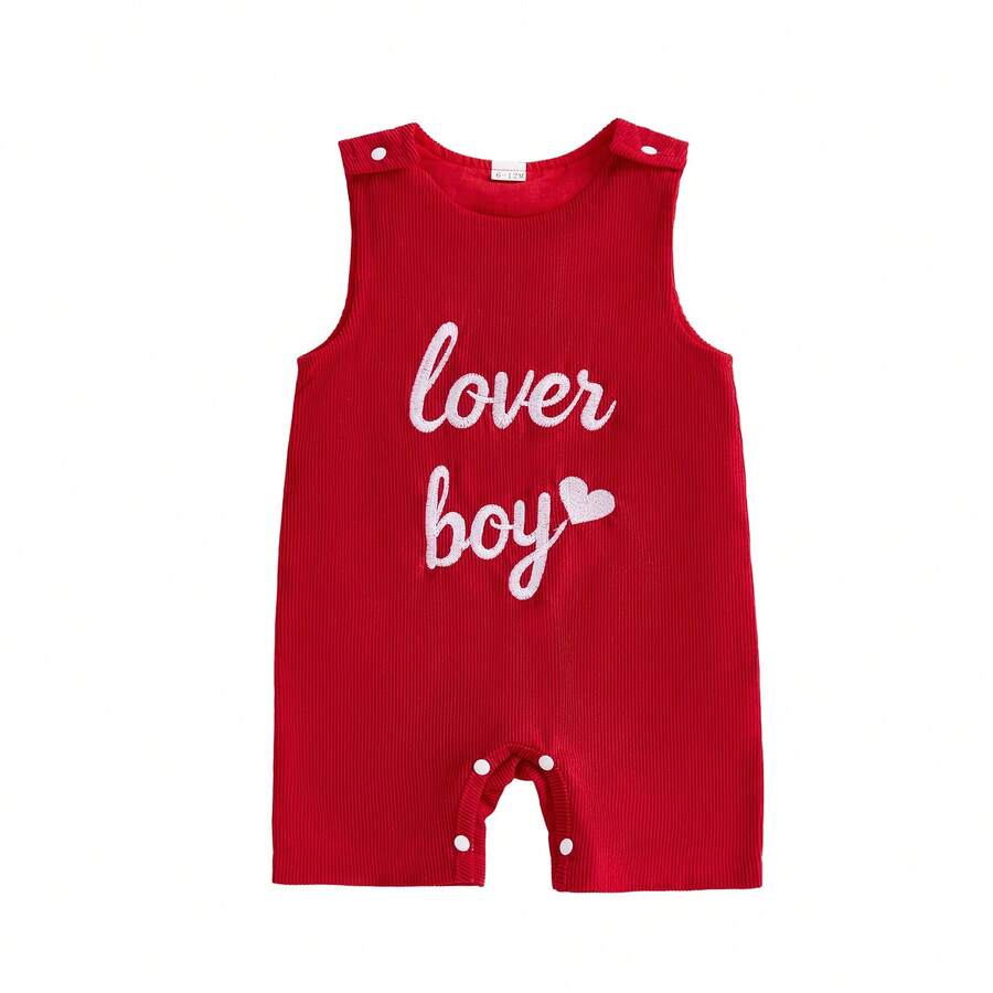 Baby Boy Valentines Day Outfit Lover Letter Print Romper Toddler Boys One Piece Jumpsuit Corduroy Overalls 0-3Y . Valentines Day Baby Boy Knit Romper, My First Valentines Day Baby Boy Overalls - 紅色 - 查看 1