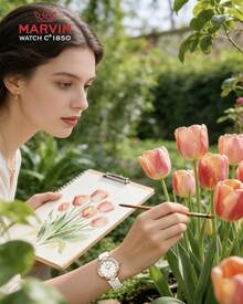 Marvin Women Watch Classic Swiss Quartz Stainless Steel Watch Fashion Ladies Watch, 12 Diamonds, Mother-Of-Pearl Dial,Sapphire Crystal Mirror - White - View 4