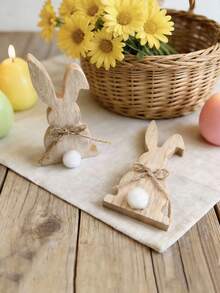 2 figurine decorative din lemn în formă de iepure, iepuraș de Paște drăguț cu papion și coadă cu pompon. Aceste decorațiuni din lemn în formă de iepure pentru birou sunt potrivite pentru decorarea camerei de zi, a dormitorului, a studiului, a biroului și a centrului comercial. Ideale pentru Paște, aniversare, petreceri de primăvară și decorarea casei. - o marime - Vizualizare 6