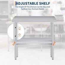 Mesa de trabajo de acero inoxidable, resistente, con estante inferior ajustable para cocinas, restaurantes y hoteles. - Plateado - Ver 3