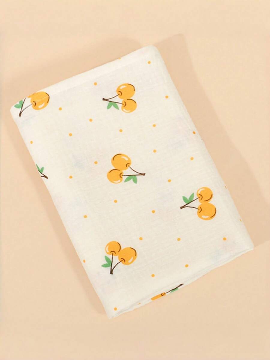 1 chiếc chăn quấn em bé bằng vải muslin họa tiết chanh, dùng làm khăn phủ xe đẩy, chăn sơ sinh (cho bé trai và bé gái), khăn quấn trẻ sơ sinh màu trung tính, đồ dùng phòng trẻ sơ sinh, khăn tắm cho bé. - anh đào màu vàng - Xem 1