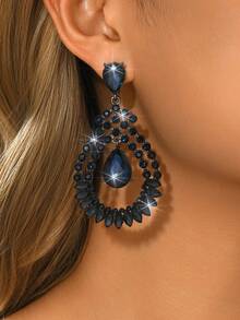 2对银白色、藏蓝色、黑色水晶流苏耳环，女士个性街头风水滴形吊坠耳环 - MS451 - 查看 3