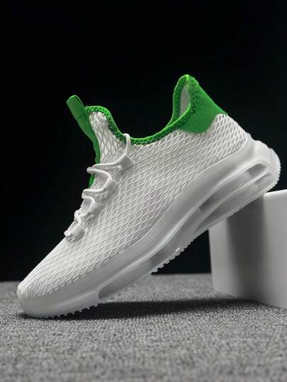 Giày thể thao buộc dây màu trơn, chất liệu lưới thoáng khí, kiểu dáng đường phố thường ngày dành cho nam, thích hợp cho phòng tập thể dục, mùa xuân/hè.