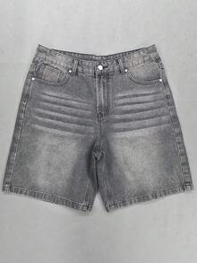 Denim Shorts, Straight Leg 5-Inch Inseam Shorts, Cotton Denim Shorts, Casual Streetwear Jeans, Versatile For Daily Commute, Breathable For Summer - Màu xám đen - Xem 4