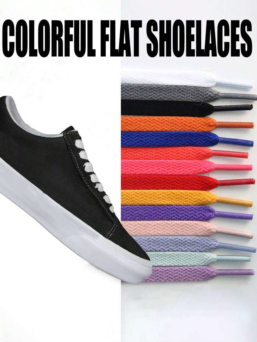 1.2米扁平男女通用鞋带，涤纶编织鞋带，适用于各种运动鞋和休闲鞋 - 彩色 - 查看 1