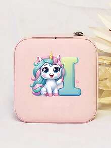 1个个性化独角兽字母印花皮革首饰戒指盒，拉链首饰盒，情人节礼物 - 彩色 - 查看 17