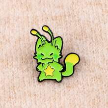1枚外星猫珐琅胸针 - 可爱徽章，可别在背包和衣服上 - 綠色 - 查看 3