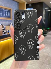 1个不对称笑脸图案哑光黑TPU防震手机壳，创意设计，送给男友/女友的礼物，兼容三星、OPPO、vivo和其他安卓手机 - 彩色 - 查看 3