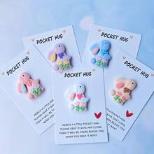 1pc/5pcs Cute Easter Bunny Pocket Hug Cards, Easter Cards, Inspiring Small Gifts For Easter, Adorable Mini Souvenirs, Uplifting Bunny Pocket Hug Cards - Multicolor - View 4