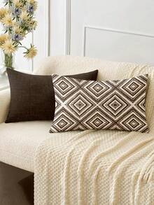 2 pezzi Federe decorative per cuscini, federe per cuscini con motivo geometrico, 100% in fibra di poliestere ipoallergenica, materiale in lino vintage, chiusura con cerniera nascosta, lavabili in lavatrice, motivo lineare minimalista e alla moda, federe per cuscini decorativi per casa, divano, soggiorno, camera da letto, senza inserto per cuscino - Marrone cioccolato fondente - Visualizzare 3