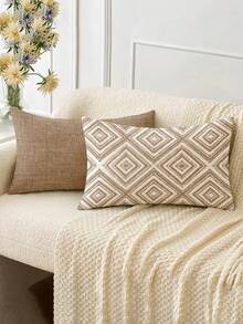 2 件装装饰枕套，波西米亚几何图案抱枕套，100% 低过敏性聚酯纤维，复古亚麻材质，隐形拉链，可机洗，简约时尚线条设计，家居装饰抱枕套，适用于沙发、客厅、卧室，不含枕芯 - 駝色 - 查看 3