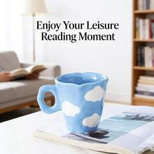 [Atmospheric Ins Style] Hand-Painted Cloud & Flower Ceramic Mug, High-Temperature Fired Durable, Household & Office Coffee/Milk Cup, Niche High-Quality, Ideal Gift For Couples - Multicolor - View 4