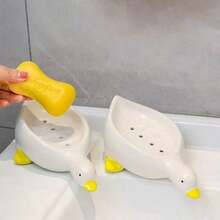 1pc Cute Duck Shaped Soap Dish, Creative Cartoon Draining Rack, Bathroom Shower Shampoo Handwash Soap Holder - Multicolor - View 4