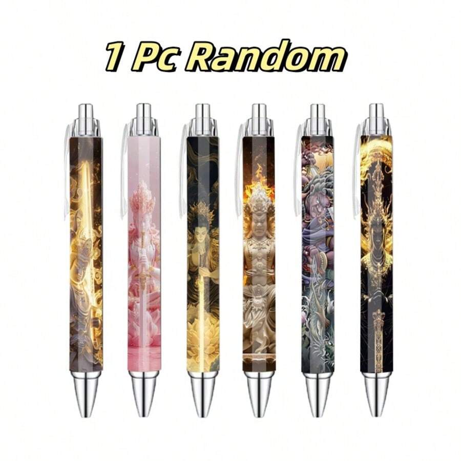 1pc/6pcs Dignified Guardian Deity - Fudo Myo-O Themed Ballpoint Pen, Black Ink Smooth Writing Pen, Suitable For Study, Office, Creative Stationery Gift, Fun Supplies, Office Essential And Writing Tool - 1pc-random Color - View 1