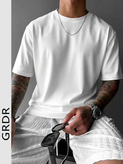  GRDR Men's Solid Color Fashionable Versatile Outdoor Casual Short Sleeve T-Shirt, Spring/Summer New Arrival